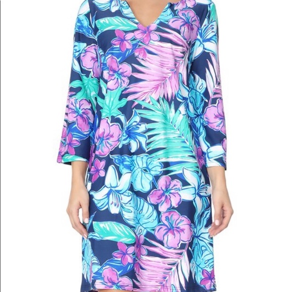 Aryeh Purple Floral 3/4 Sleeve Sheath Dress - Picture 2 of 4